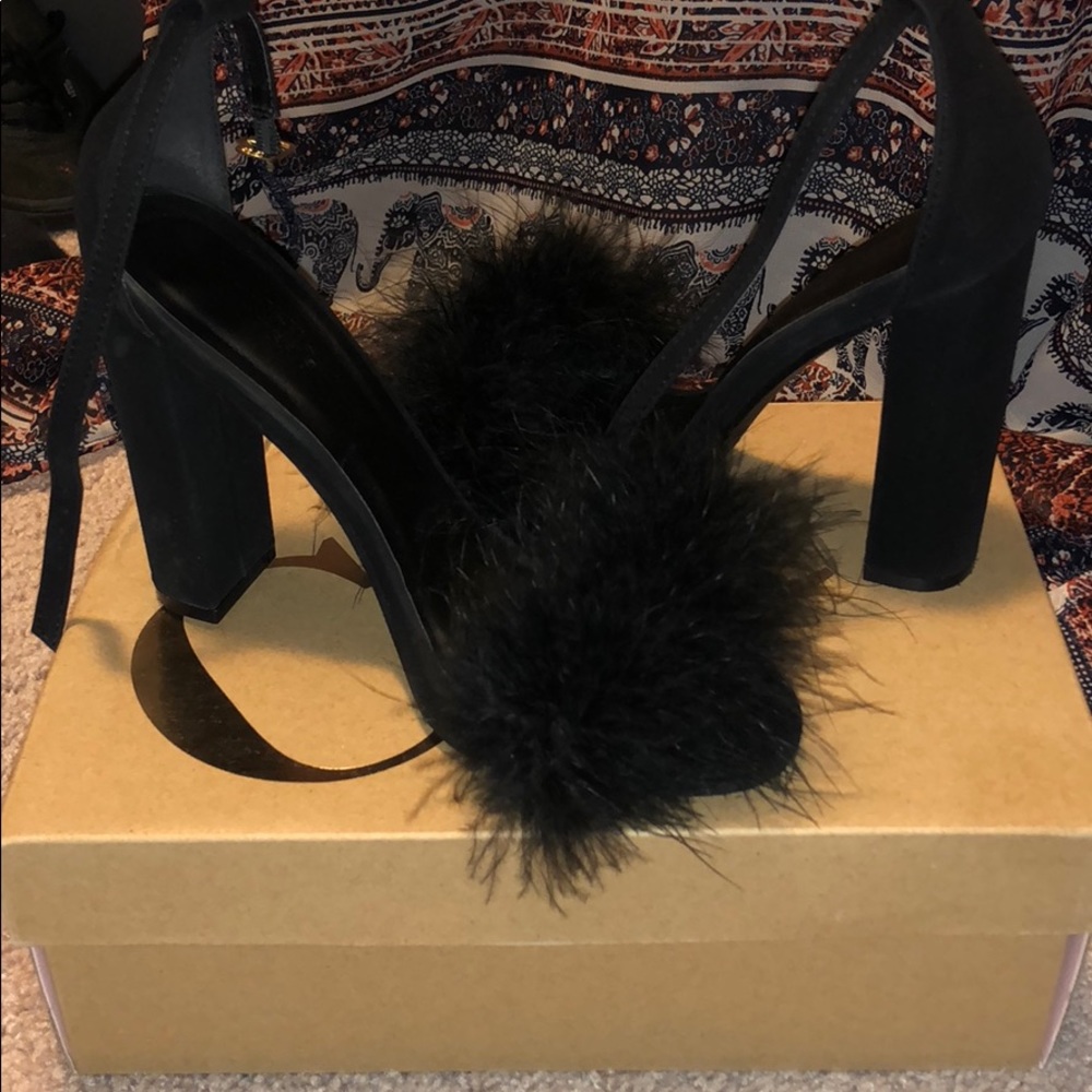 Furry black heels